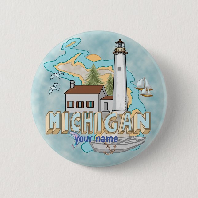 Michigan Lighthouse   pin button (Front)