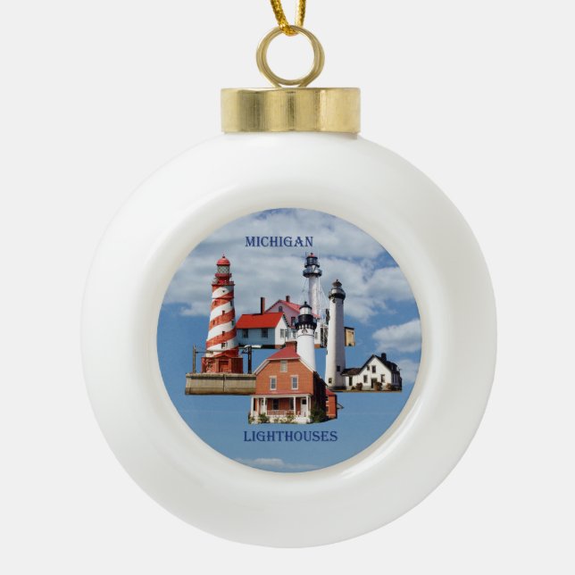 Michigan Lighthouse round or snowflake ornament (Front)