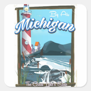 Michigan Lighthouse travel poster!. Square Sticker