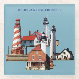 Michigan Lighthouses glass coaster