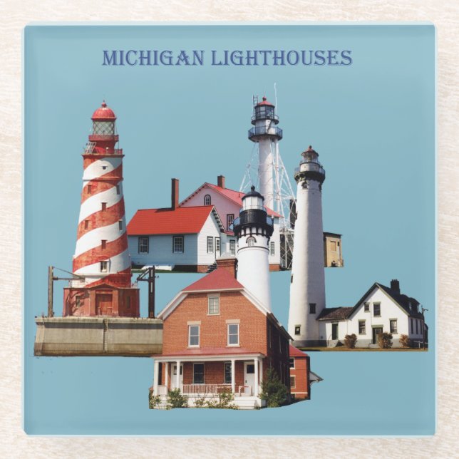 Michigan Lighthouses glass coaster (Front)