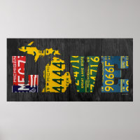 Michigan Love Recycled License Plate Art Map
