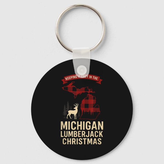 Michigan Lumberjack Xmas Shirt Mi Cozy Plaid Reind Key Ring (Front)