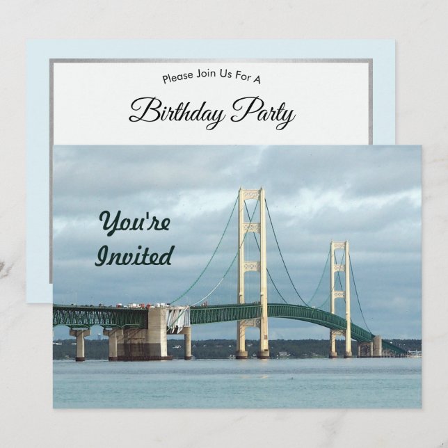 Michigan Mackinac Bridge Photo Birthday Invitation (Front/Back)