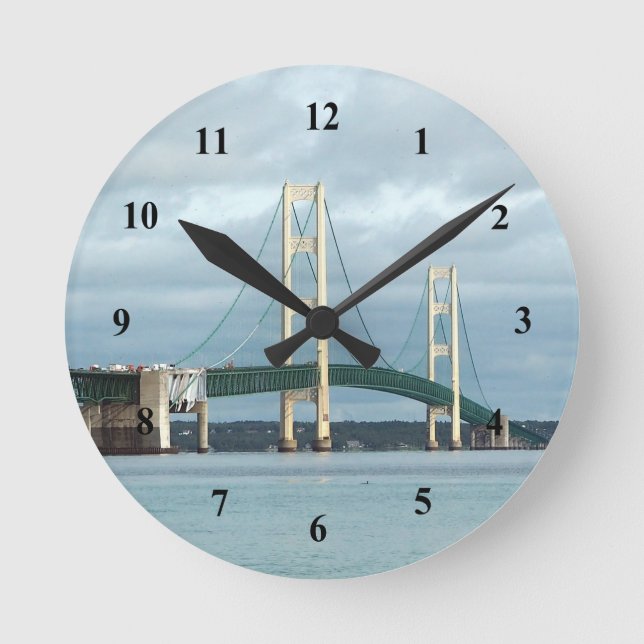 Michigan Mackinac Bridge Photo Round Clock (Front)