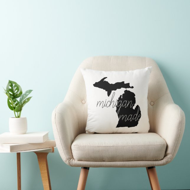 Michigan Made Typography With Black Silhouette Cushion (Chair)