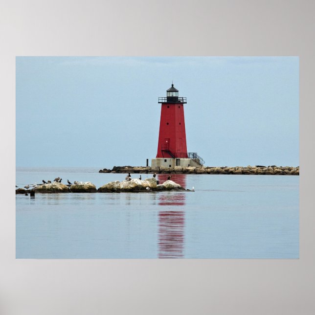 Michigan Manistique Red Lighthouse Photo Poster (Front)