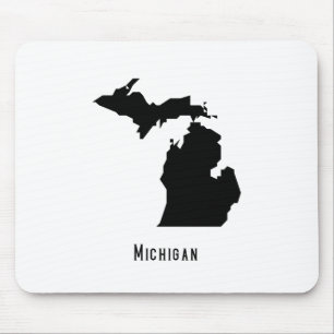 Michigan Map - Black and White Modern Michigan Map Mouse Mat