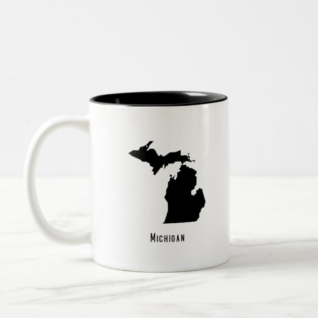 Michigan Map - Black and White Modern Michigan Map Two-Tone Coffee Mug (Left)