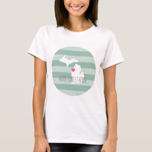Michigan Map Home State Love with Custom Heart T-Shirt