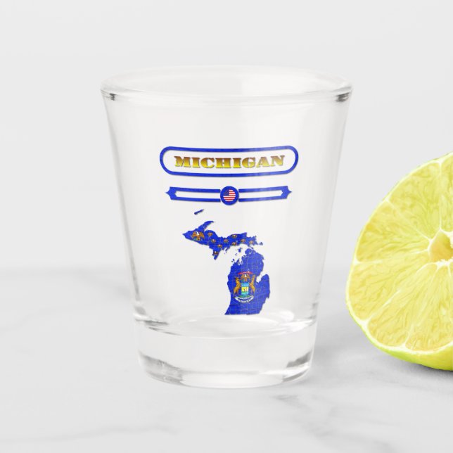 MICHIGAN, MAP OF MICHIGAN, USA. SAMER BRASIL  SHOT GLASS (Front)