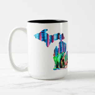 Michigan Map outline design on mug with BEAR