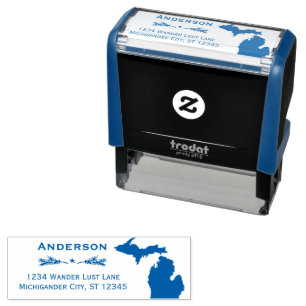 Michigan Map Return Address Garland Star Self-inking Stamp