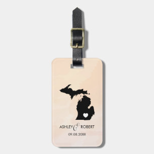Michigan Map Wedding Luggage Tag, Couple's Name Luggage Tag