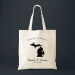 Michigan Map Wedding Welcome Bag Tote Black & Gold<br><div class="desc">Wedding weekend welcome gift bag for out of town guests to your wedding,  featuring image of Michigan,  with gold heart.  Fill tote with your favourite goodies.</div>