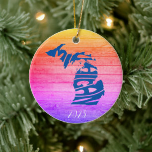 Michigan Merry Christmas - Year  - Personalise Ceramic Tree Decoration