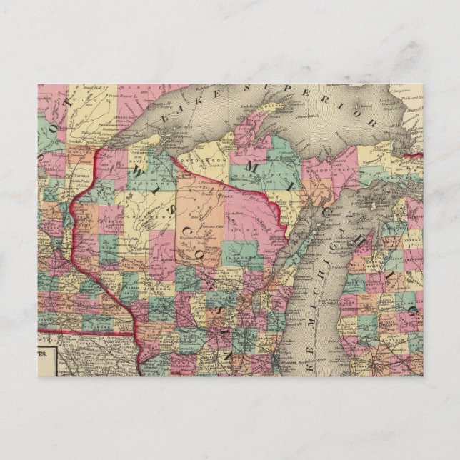 Michigan, Minnesota, and Wisconsin Postcard (Front)