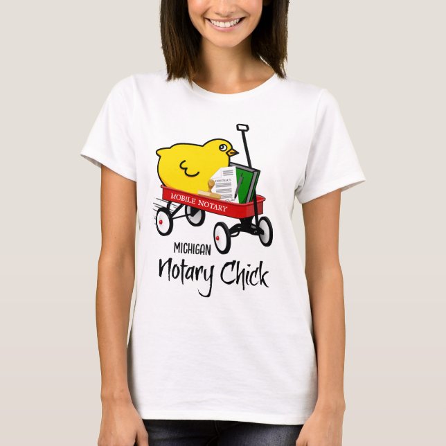 Michigan Mobile Notary Chick Red Wagon T-Shirt (Front)