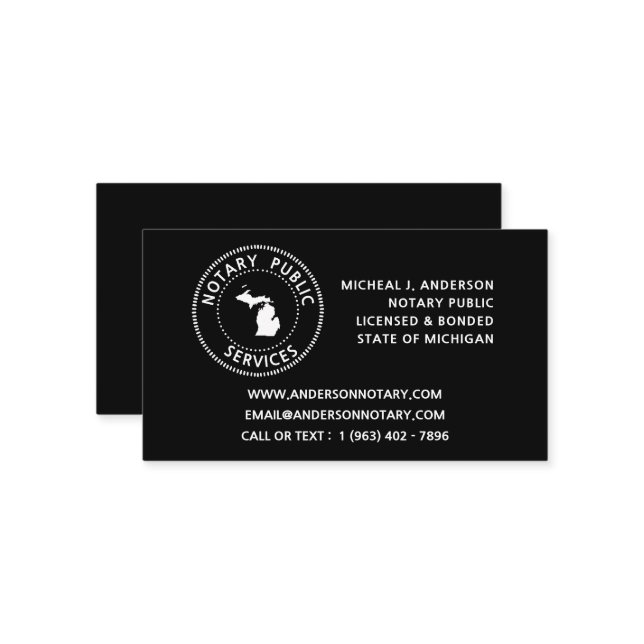 Michigan Notary Public Services Business Card (Front/Back In Situ)