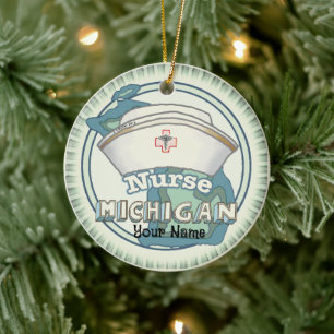 Michigan Nurse Ceramic Tree Decoration