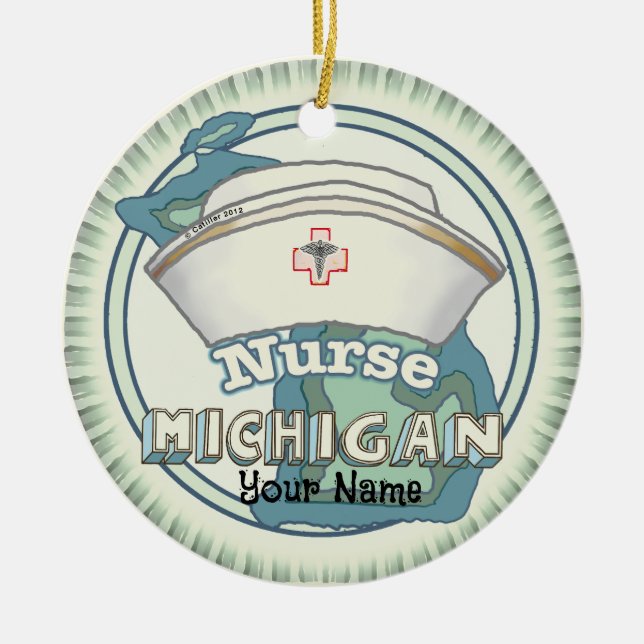 Michigan Nurse Ceramic Tree Decoration (Front)