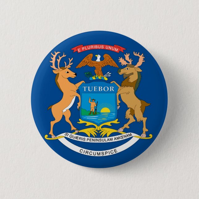 Michigan  Official State Flag 6 Cm Round Badge (Front)