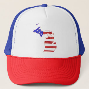 Michigan Patriotic State Shaped American Flag Trucker Hat