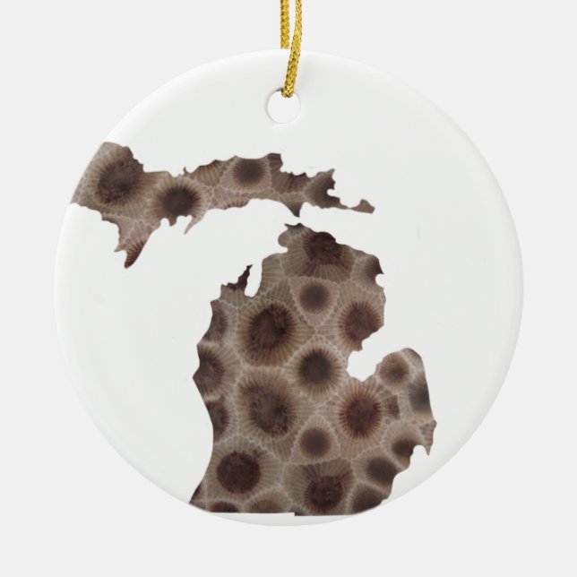 Michigan Petoskey Stone  Ceramic Tree Decoration (Front)