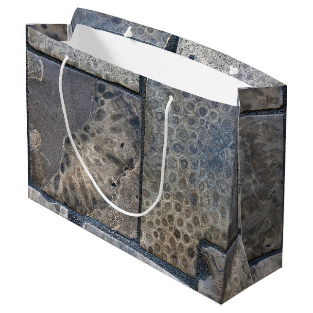 Michigan Petoskey Stone Design Large Gift Bag (Back Angled)
