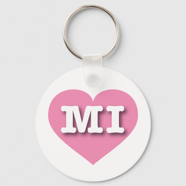 Michigan Pink Heart - I love MI Key Ring (Front)
