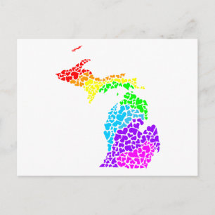 michigan pride rainbow hearts postcard