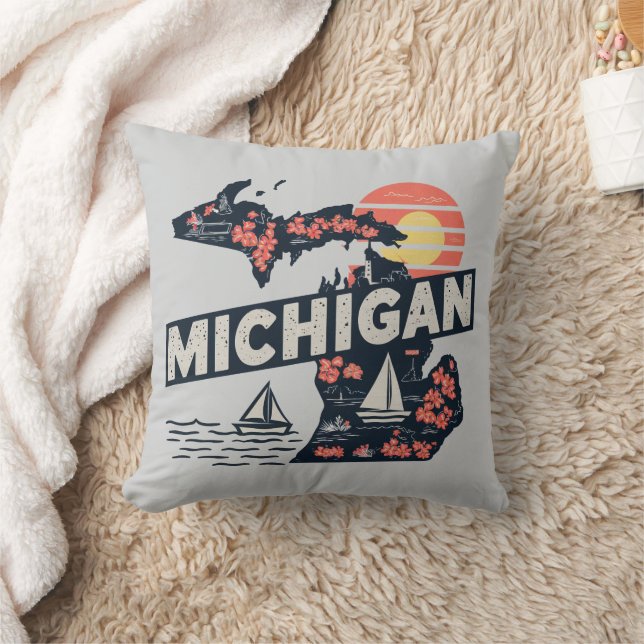 Michigan Retro Silhouette Cushion (Blanket)