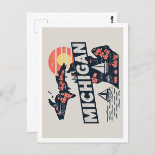 Michigan Retro Travel Design Iconic US States Postcard