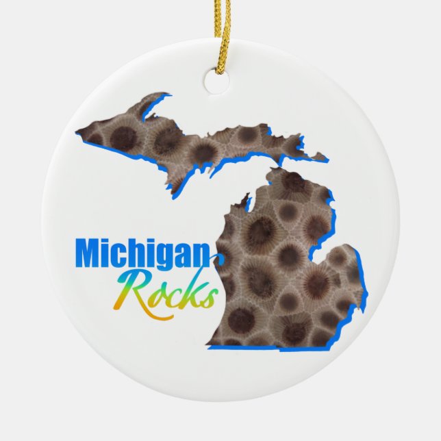 Michigan rocks | Petoskey stone pattern    Ceramic Tree Decoration (Front)