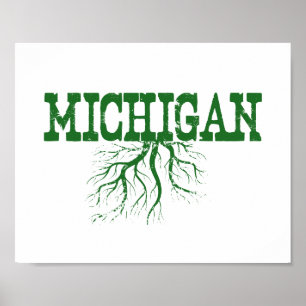 Michigan Roots Green Word Art Poster