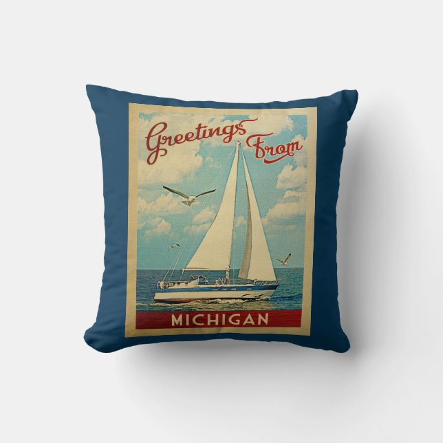 Michigan Sailboat Vintage Travel Cushion (Front)