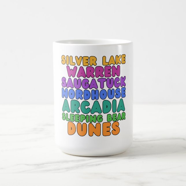 Michigan Sand Dunes Rainbow Bubble Letter Mug (Center)