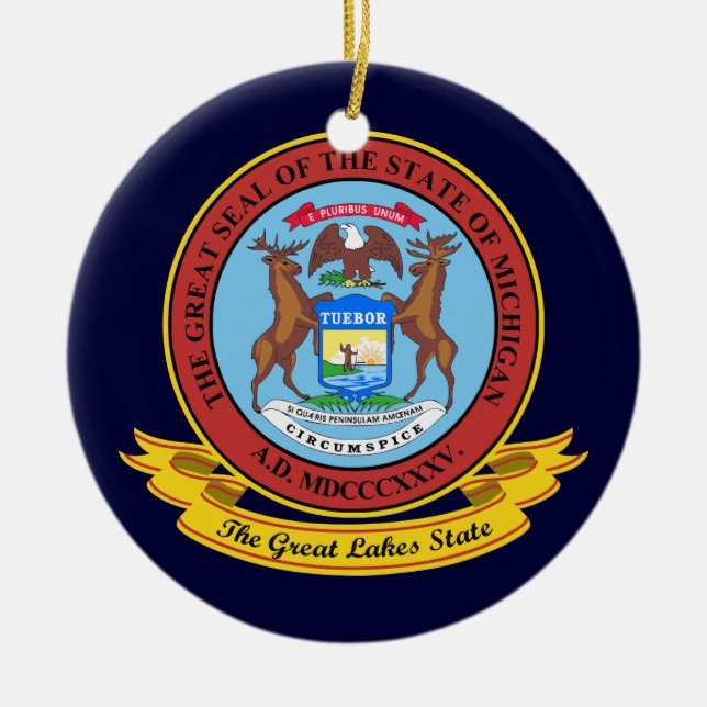 Michigan Seal Ceramic Tree Decoration (Front)