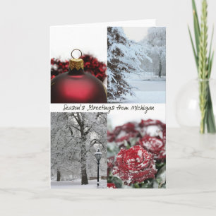 Michigan Season's Greetings - Red Winter collage Holiday Card