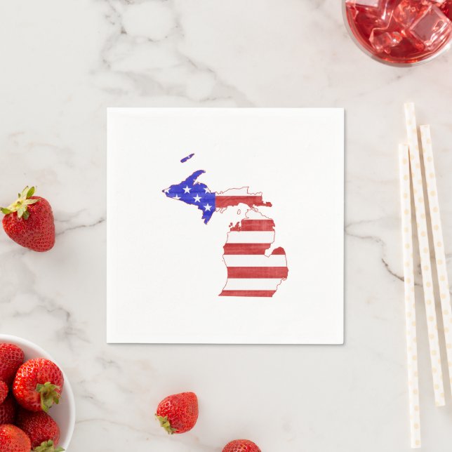 Michigan Shaped American Flag Patriotic Paper Napkin (Insitu)