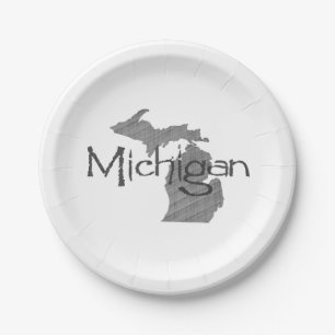 Michigan Shaped Grey Michigander Paper Party Paper Plate