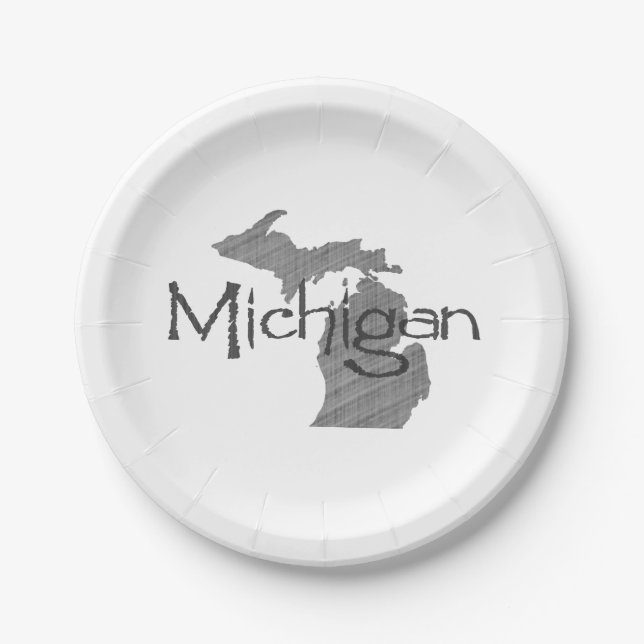 Michigan Shaped Grey Michigander Paper Party Paper Plate (Front)