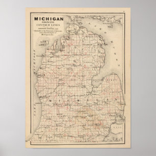 Michigan showing contour lines poster