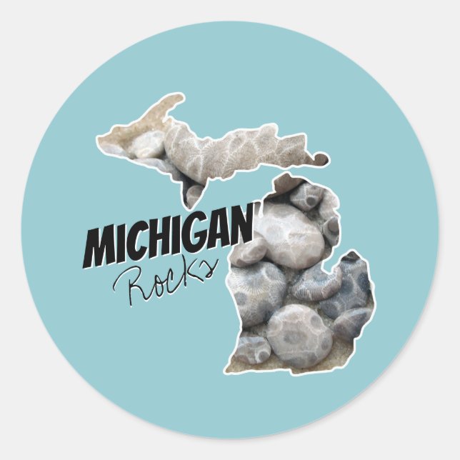 Michigan Silhouette Filled With Petoskey Stones Classic Round Sticker (Front)