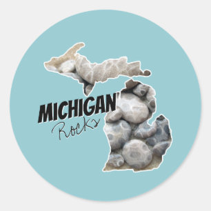 Michigan Silhouette Filled With Petoskey Stones Classic Round Sticker