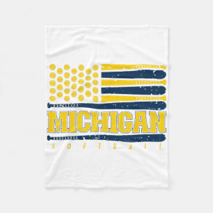 Michigan Softll Vintage Mens Kids Team Retro Softl Fleece Blanket