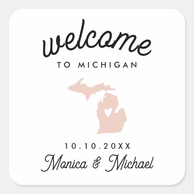MICHIGAN State Destination Wedding ANY COLOR   Square Sticker (Front)