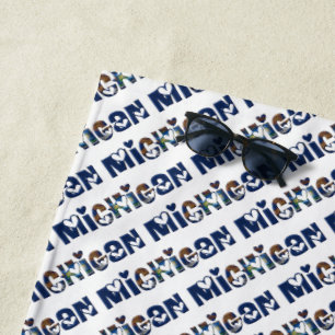 Michigan State Flag Colours Typography Pattern USA Beach Towel