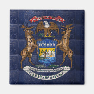 Michigan State Flag in License Plates Magnet