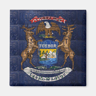 Michigan State Flag in License Plates Magnet